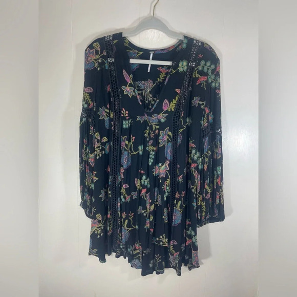Free People Just The Two Of Us Black Floral Peasant Tunic Dress Top Women’s XS - Picture 15 of 15